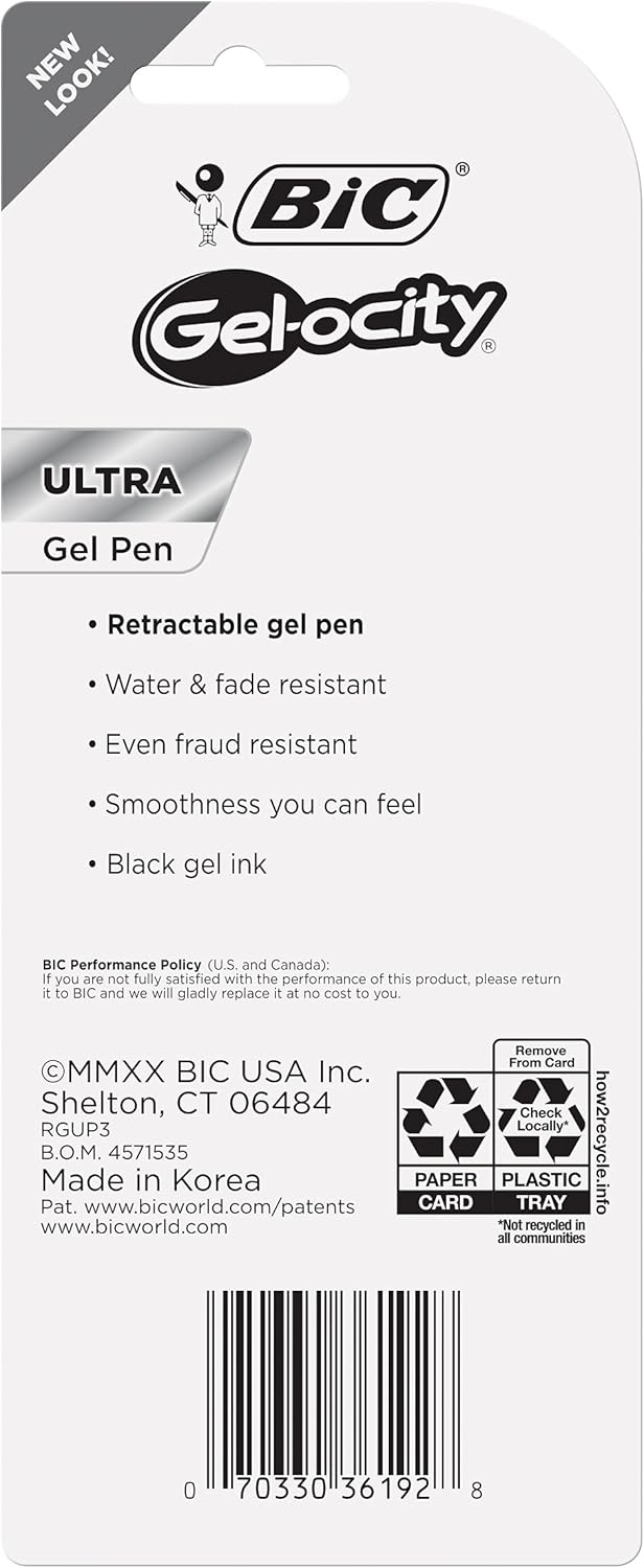 BIC GelOcity Ultra Gel Pens Medium Point Retracable 07mm Assorted 3Count