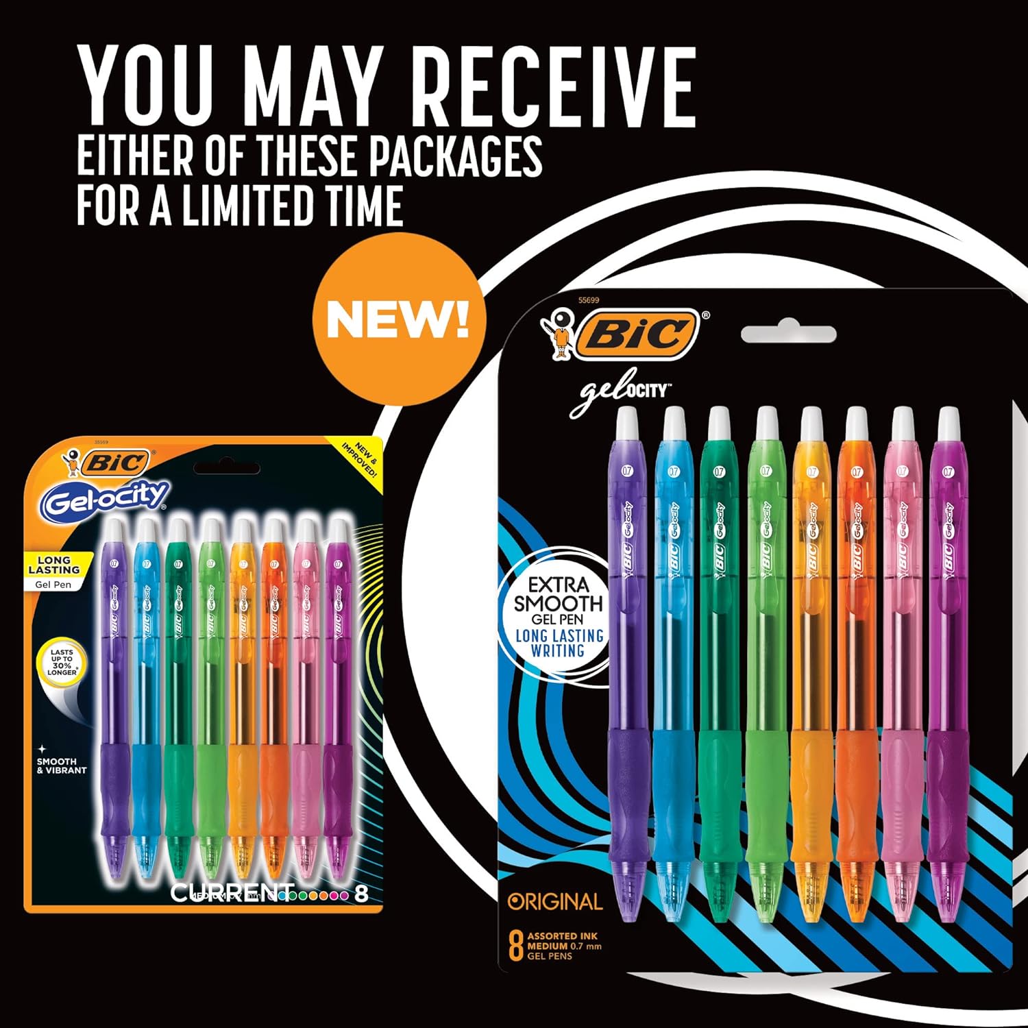 BIC Gelocity Original Assorted Fashion Colors Gel Pens Medium Point 07mm 8Count Pack Retractable Gel Pens With Comfortable Grip