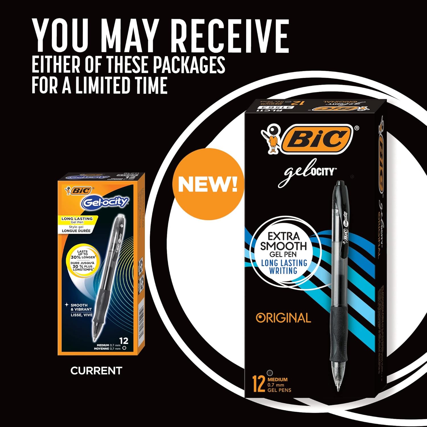 BIC Gelocity Original Black Gel Pens Medium Point 07mm 12Count Pack Retractable Gel Pens With Comfortable Grip