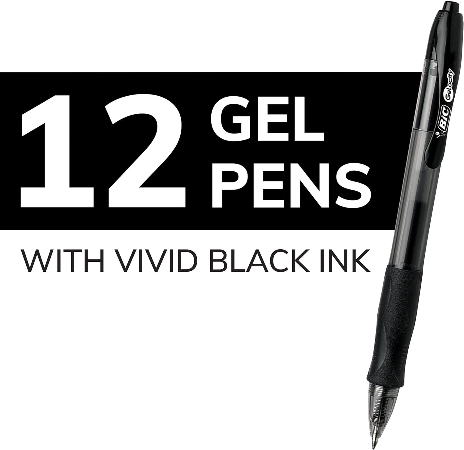 BIC Gelocity Original Black Gel Pens Medium Point 07mm 12Count Pack Retractable Gel Pens With Comfortable Grip