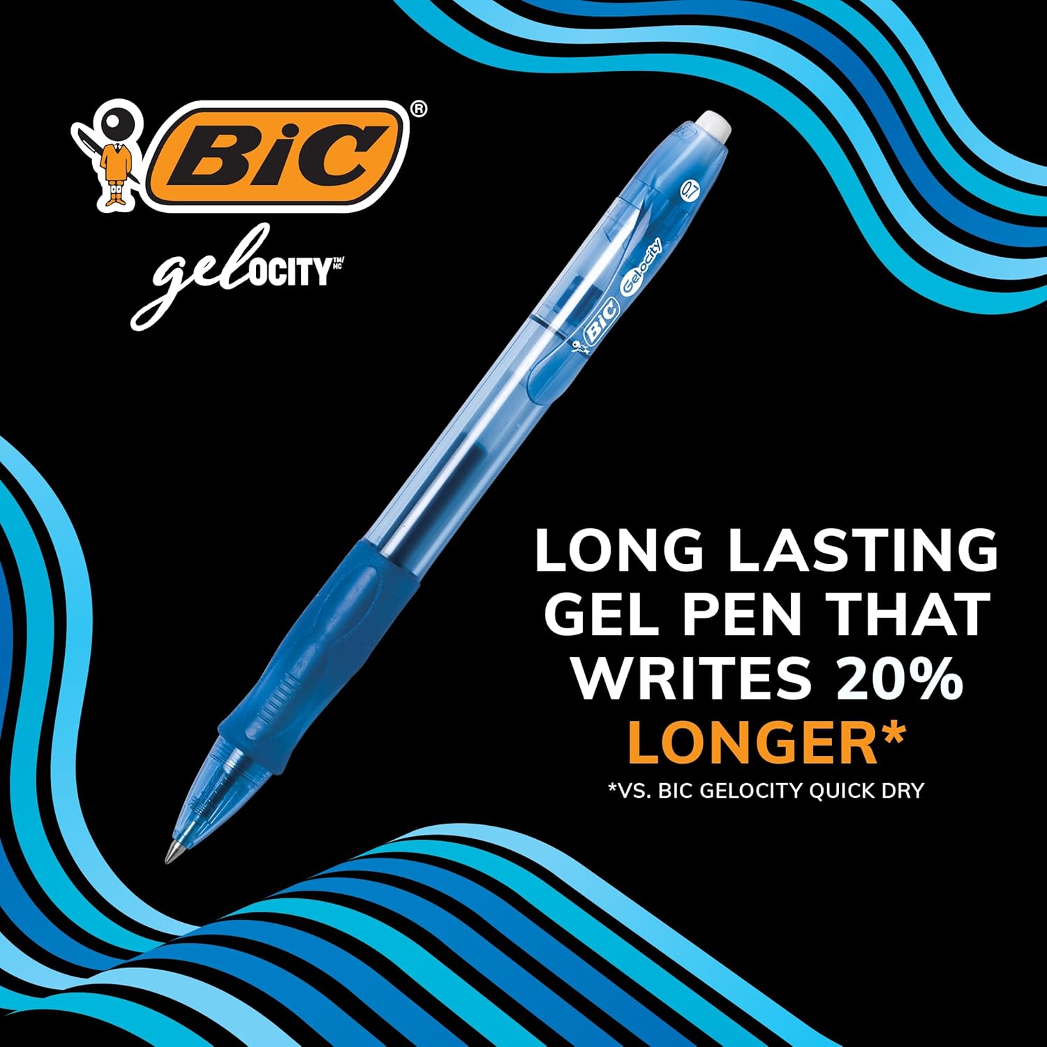 BIC Gelocity Original Black Gel Pens Medium Point 07mm 24Count Pack Retractable Gel Pens With Comfortable Grip