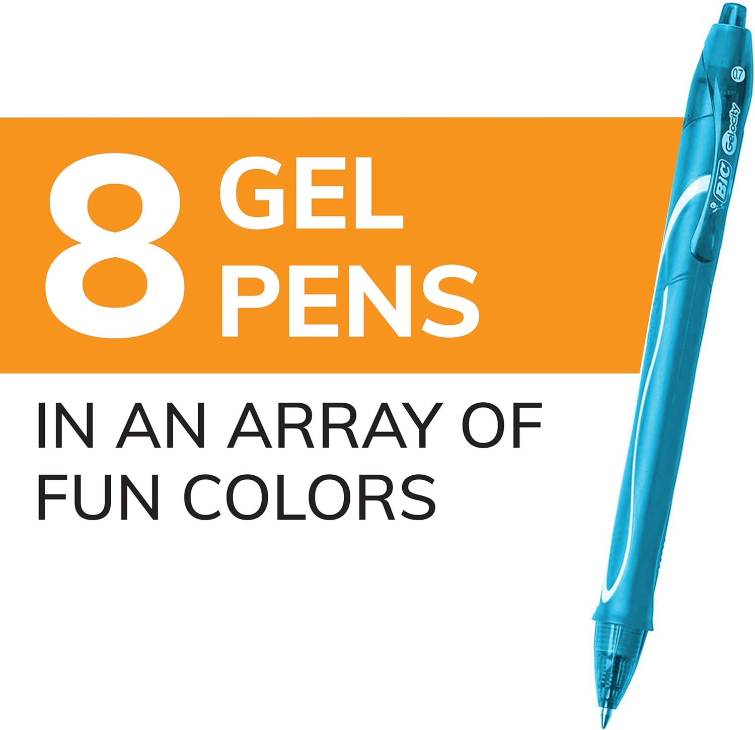 BIC Gelocity Quick Dry Assorted Colors Gel Pens Medium Point 07mm 8Count Pack Retractable Gel Pens With Comfortable Full Grip1 Count Pack of 8