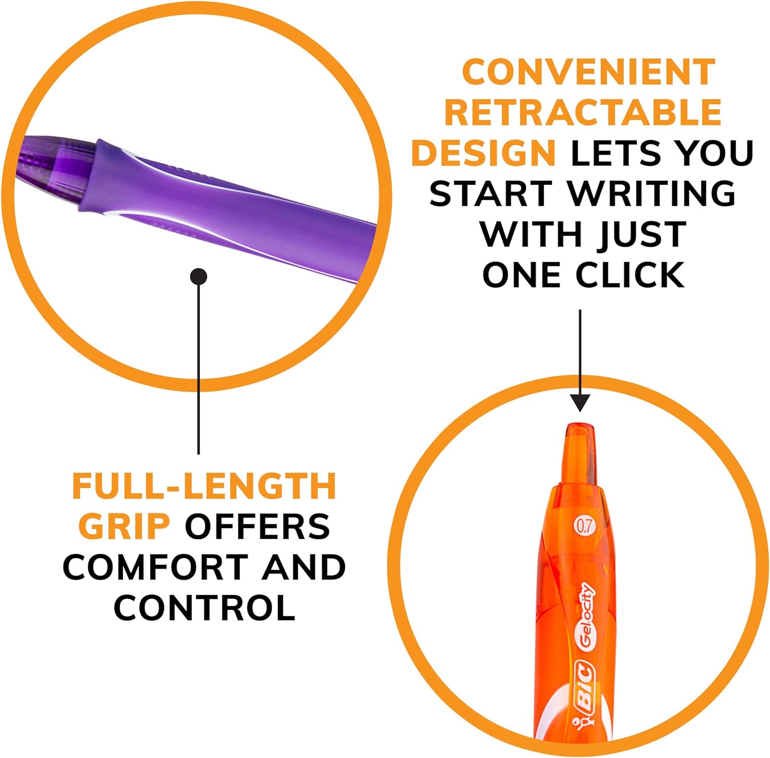 BIC Gelocity Quick Dry Assorted Colors Gel Pens Medium Point 07mm 8Count Pack Retractable Gel Pens With Comfortable Full Grip1 Count Pack of 8