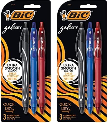 BIC Gelocity Quick Dry Blue Gel Pens Medium Point 07mm 12Count Pack Retractable Gel Pens With Comfortable Full GripAssorted