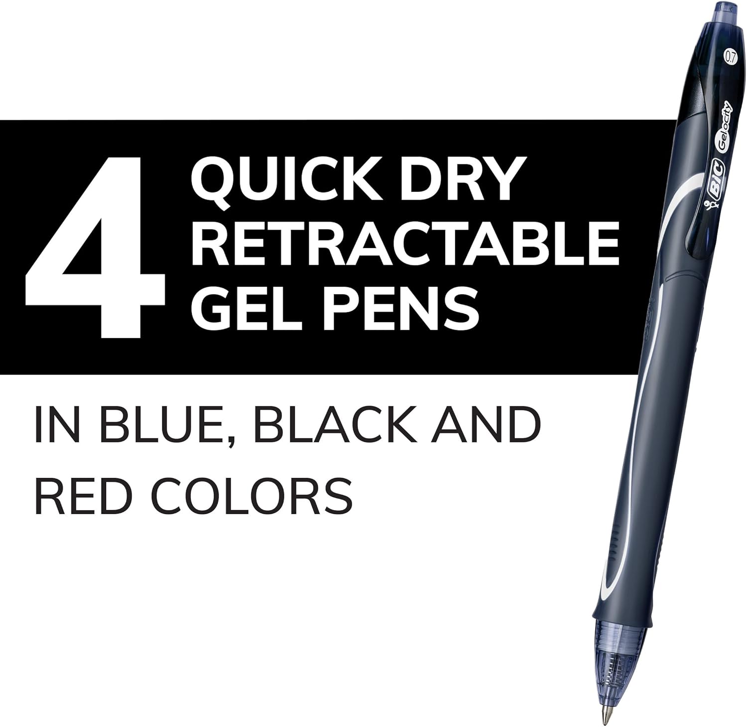 BIC Gelocity Quick Dry Blue Gel Pens Medium Point 07mm 12Count Pack Retractable Gel Pens With Comfortable Full GripAssorted