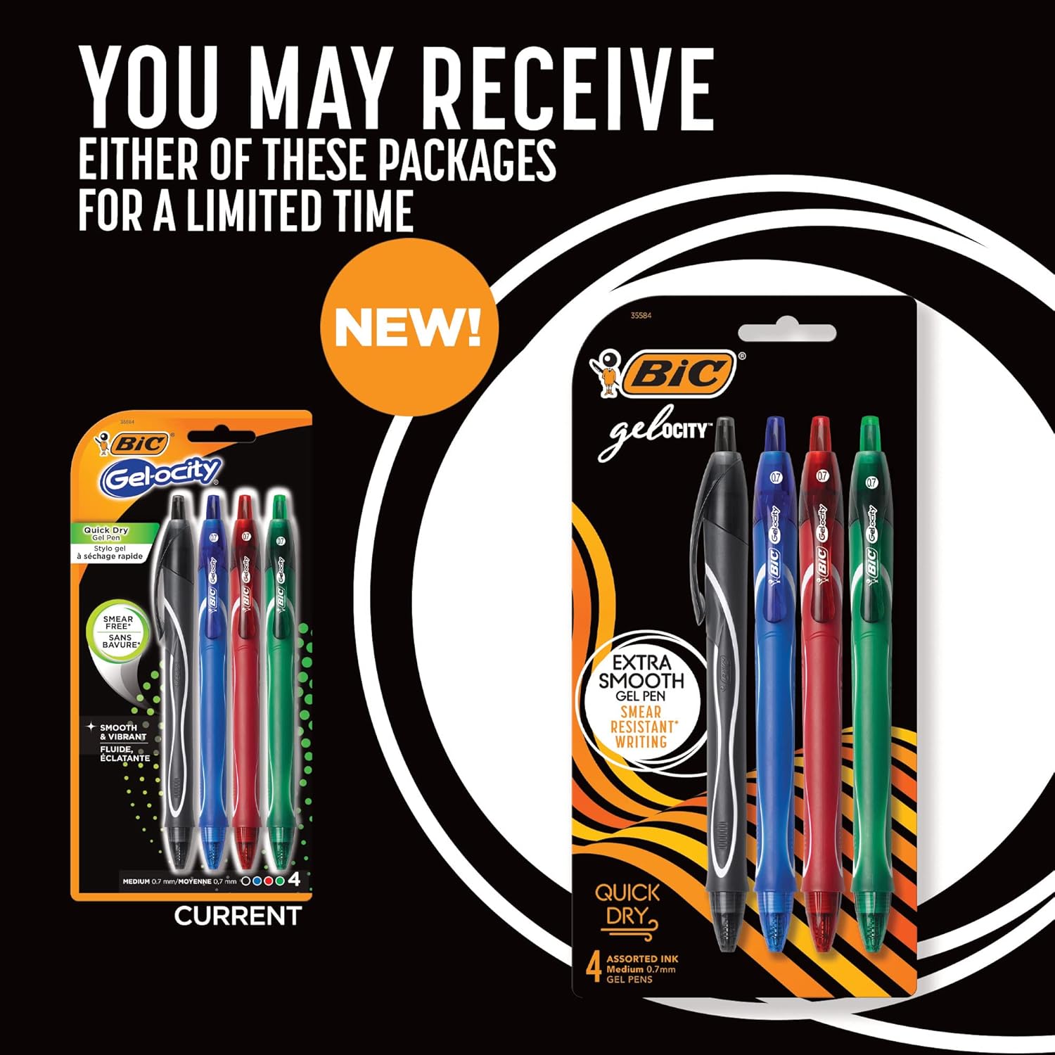BIC Gelocity Quick Dry Blue Gel Pens Medium Point 07mm 12Count Pack Retractable Gel Pens With Comfortable Full GripAssorted