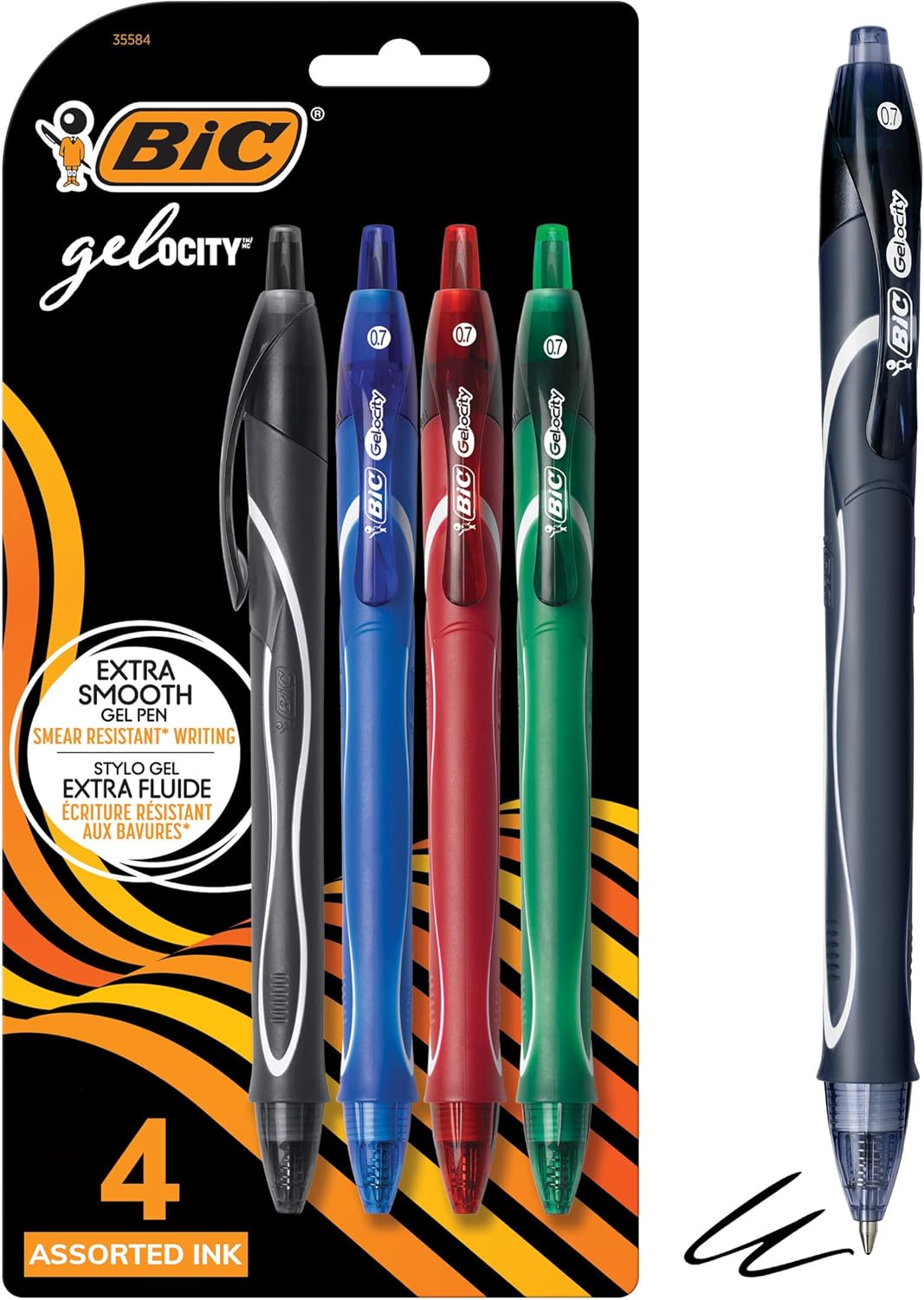 BIC Gelocity Quick Dry Blue Gel Pens Medium Point 07mm 12Count Pack Retractable Gel Pens With Comfortable Full GripAssorted