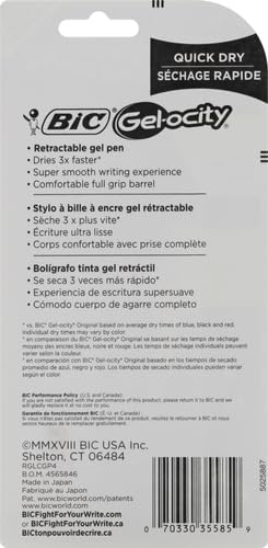 BIC Gelocity Quick Dry Blue Gel Pens Medium Point 07mm 12Count Pack Retractable Gel Pens With Comfortable Full GripBlack