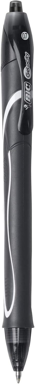 BIC Gelocity Quick Dry Blue Gel Pens Medium Point 07mm 12Count Pack Retractable Gel Pens With Comfortable Full GripBlack