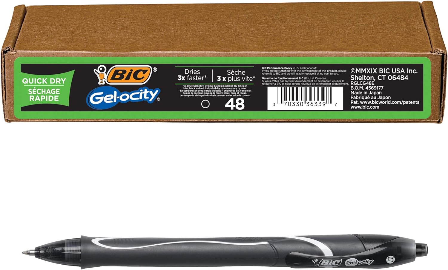 BIC Gelocity Quick Dry Blue Gel Pens Medium Point 07mm 12Count Pack Retractable Gel Pens With Comfortable Full GripBlack