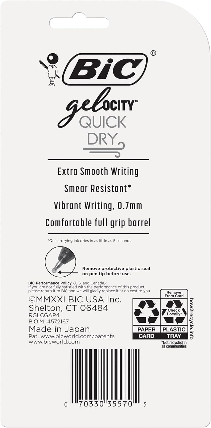 BIC Gelocity Quick Dry Fashion Retractable Gel Pens Medium Point 07mm 4Count Gel Pen Set Packaging May Vary4 Count Pack of 2