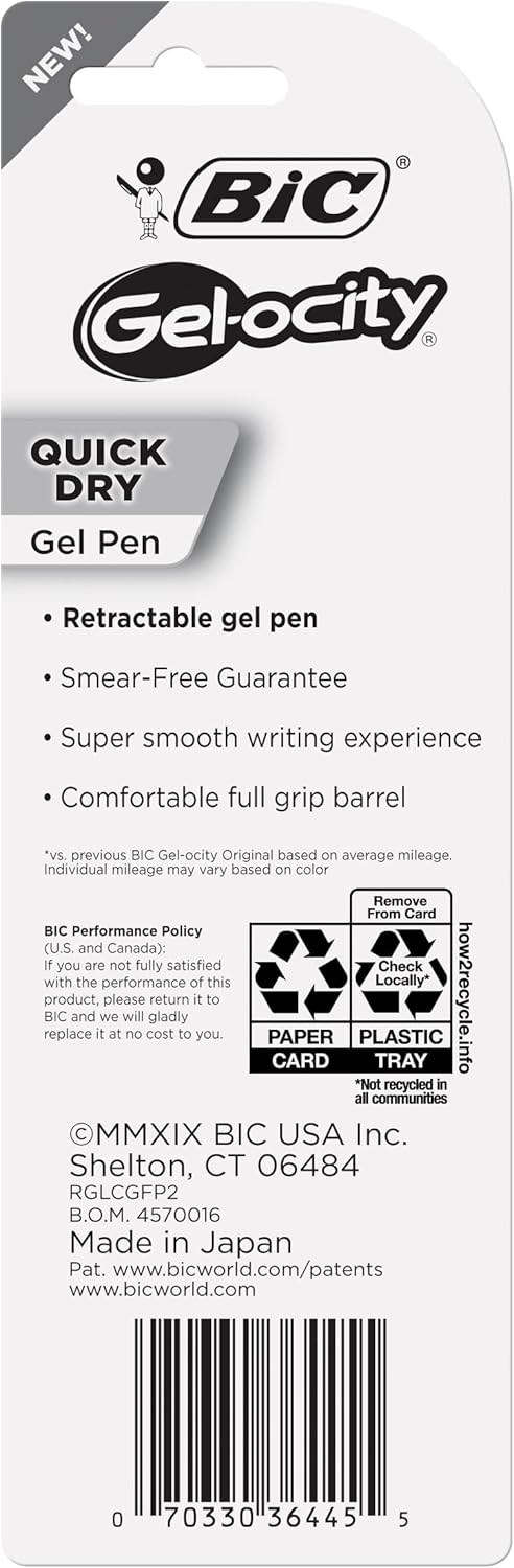 BIC Gelocity Quick Dry Gel Pen Fine Point 05 mm Retractable Pen Black 2Count Quick Drying Smooth Ink