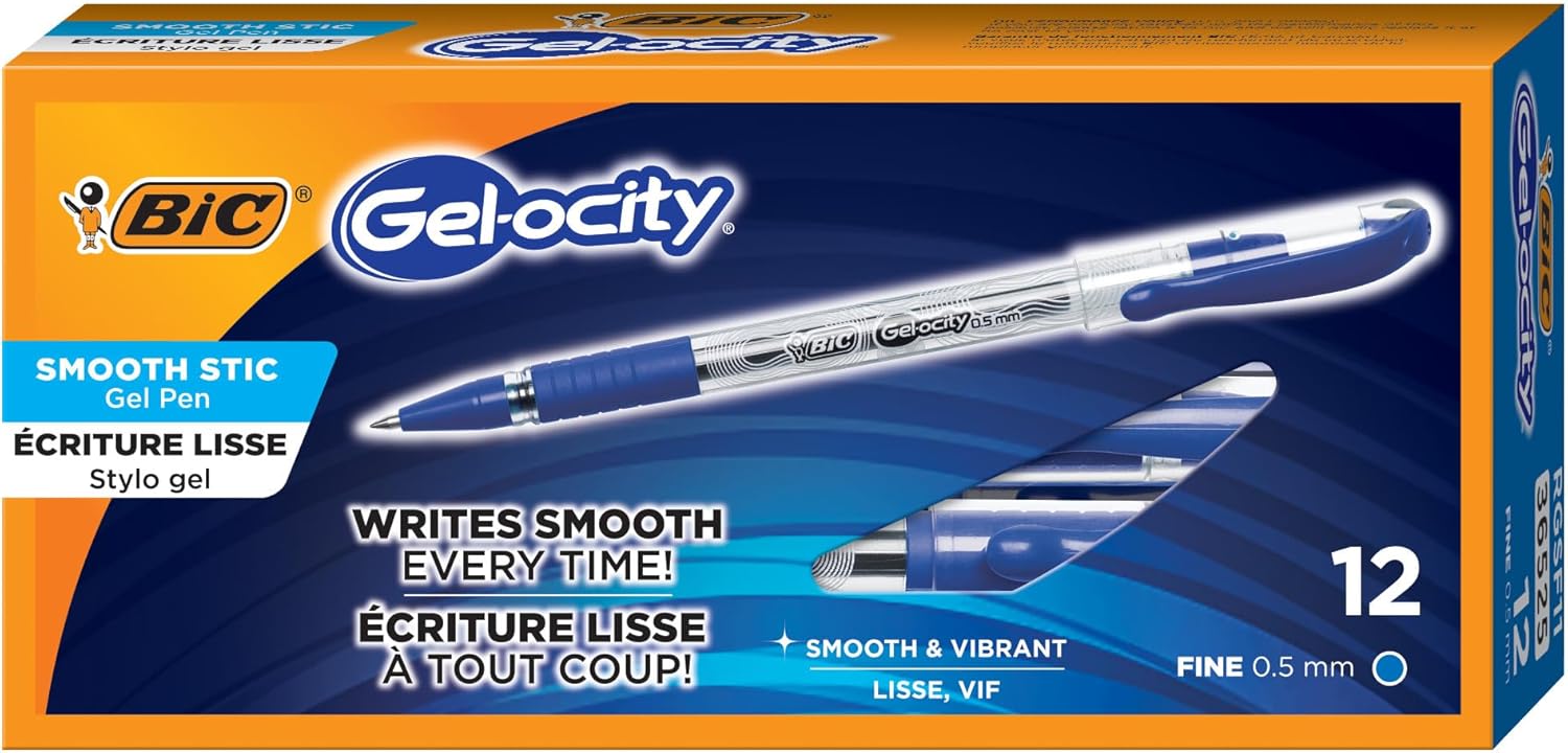 BIC Gelocity Quick Dry Gel Pen Fine Point 05mm  Box of 12 Black Gel PensBlue