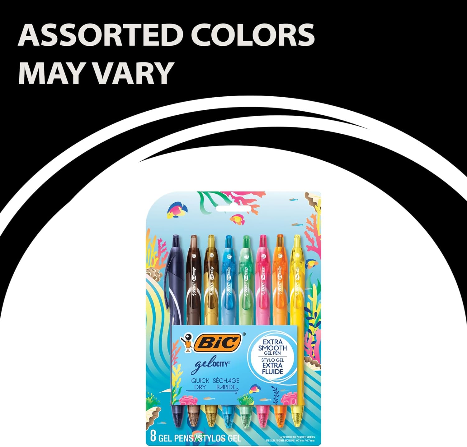 BIC Gelocity Quick Dry Ocean Themed Gel Pens Medium Point 07mm 8Count Gel Pen Set Assorted Colors May Vary Colored Gel Pens for Note Taking and Journaling