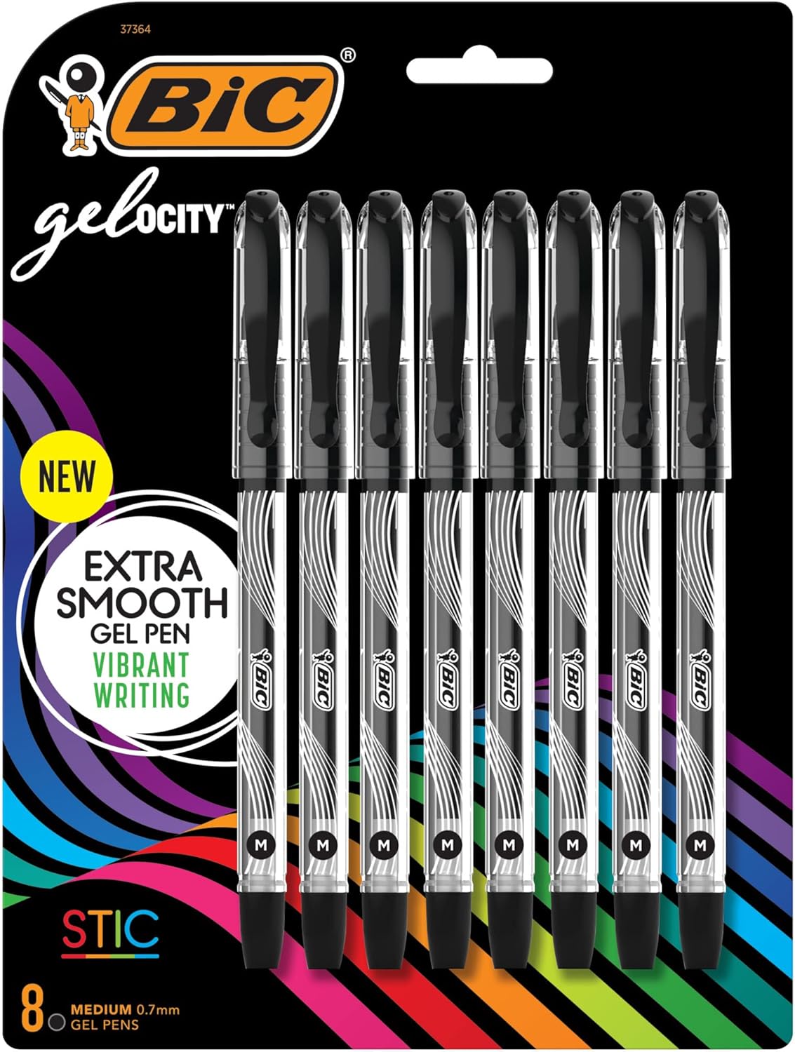 BIC Gelocity Smooth Stic Gel Pen Medium Point 07mm Black Ink 8Count Vibrant and Smooth Gel Ink Pens