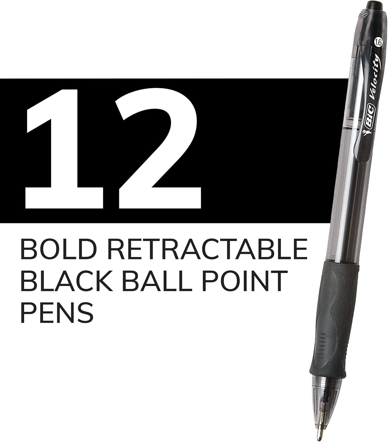 BIC Glide Bold Black Ballpoint Pens Bold Point 16mm 12Count Pack Retractable Ballpoint Pens With Comfortable Full Grip