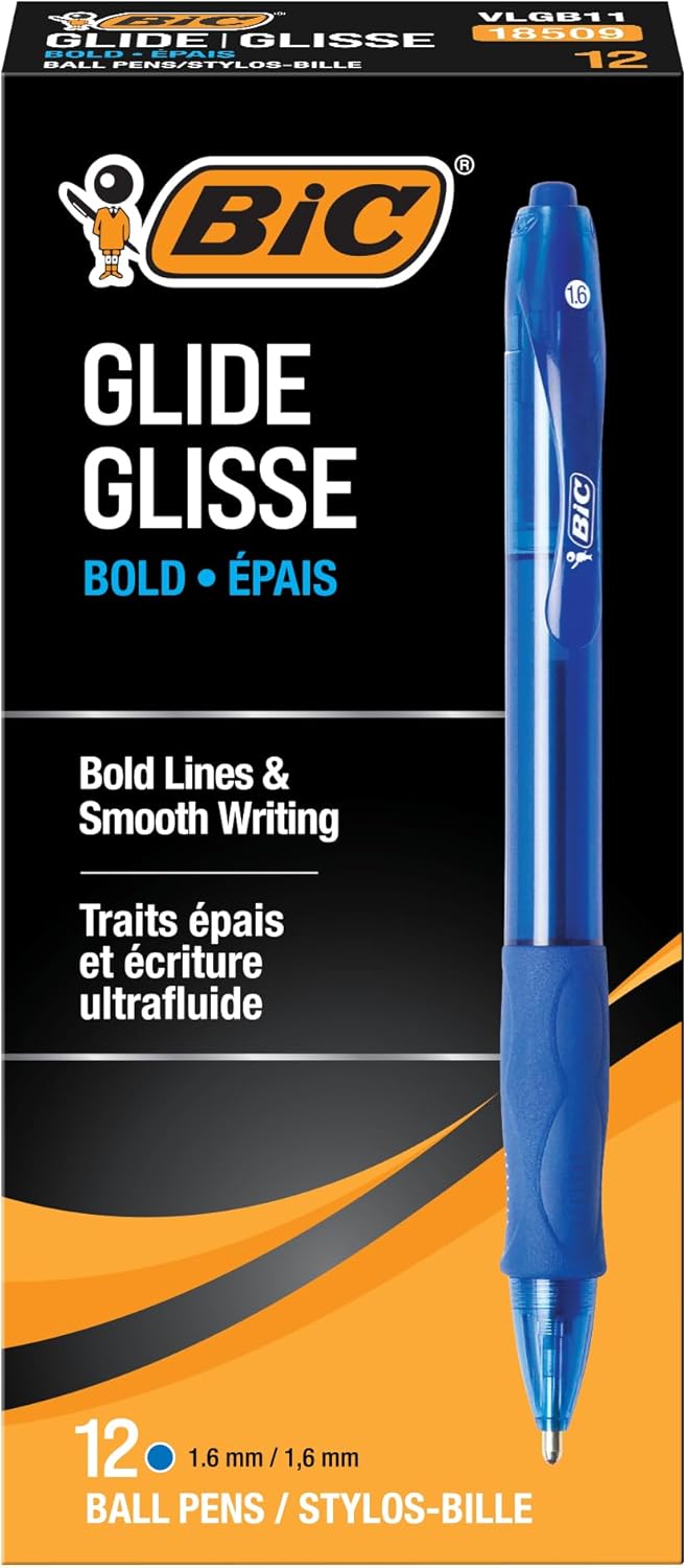 BIC Glide Velocity Bold Ballpoint Pens Bold Point 16 mm Blue Ink Pens Translucent Barrel 36Count Pack VLGB361BLUBlue