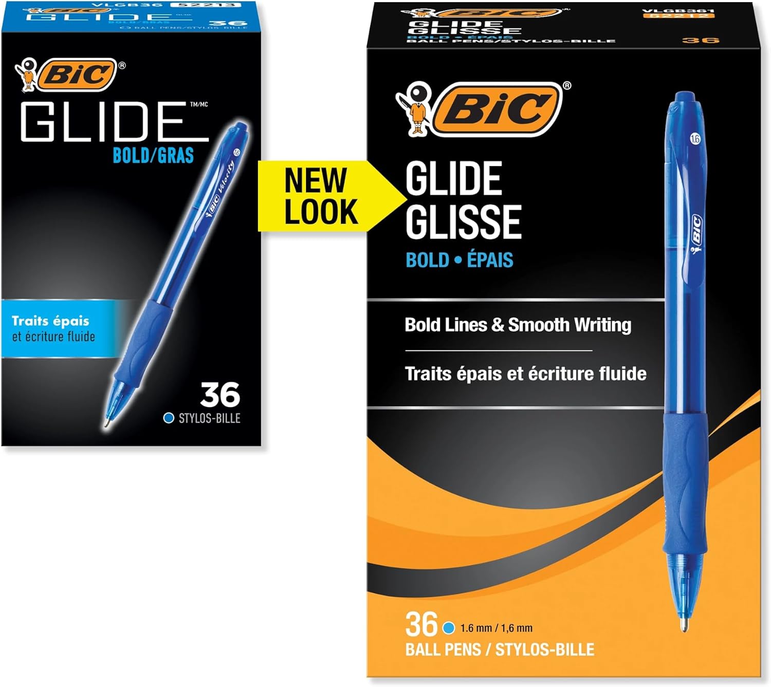 BIC Glide Velocity Bold Ballpoint Pens Bold Point 16 mm Blue Ink Pens Translucent Barrel 36Count Pack VLGB361BLUBlue