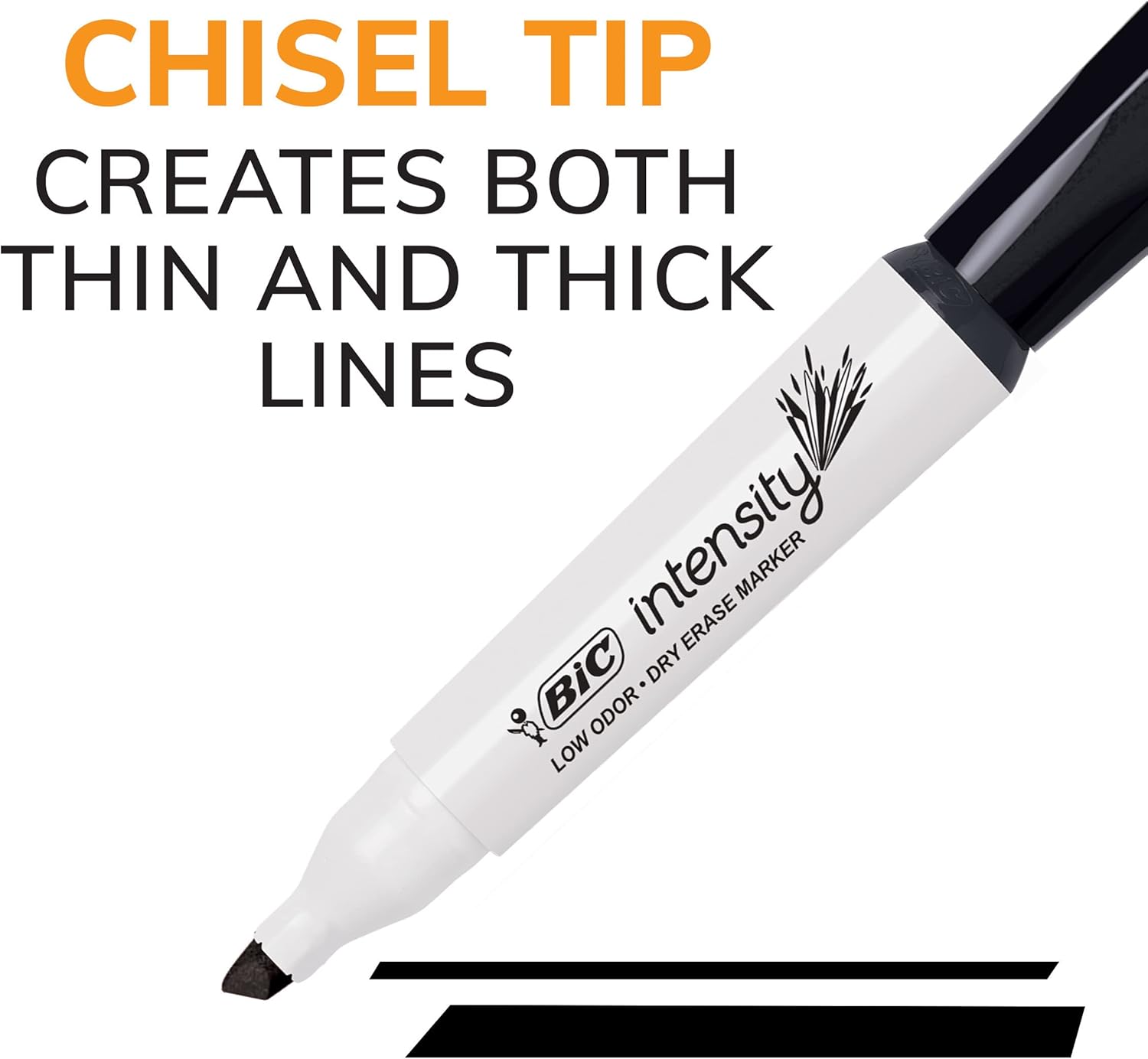 BIC Intensity Black Low Odor Dry Erase Markers Chisel Tip 12Count Pack of Erasable Markers With LowOdor Ink for a Pleasant Writing Experience12 Count Pack of 1