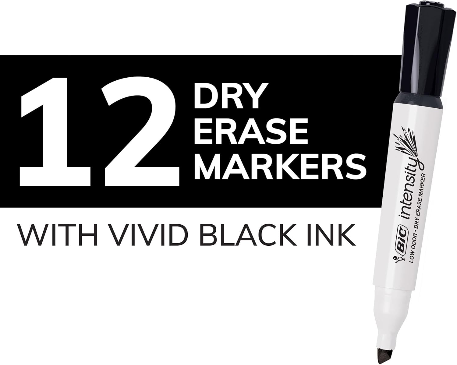 BIC Intensity Black Low Odor Dry Erase Markers Chisel Tip 12Count Pack of Erasable Markers With LowOdor Ink for a Pleasant Writing Experience12 Count Pack of 2