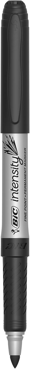 BIC Intensity Black Permanent Markers Fine Point 12Count Pack of Black Markers With NonSlip Grip for Comfort and Control