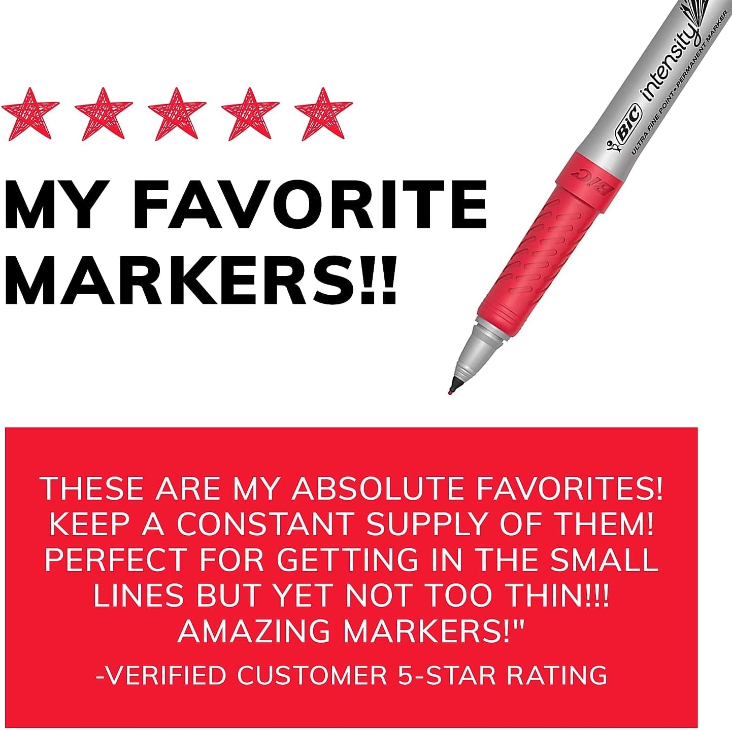 BIC Intensity Black Permanent Markers Ultra Fine Point 12Count Pack of Black Markers With NonSlip Grip for Comfort and Control