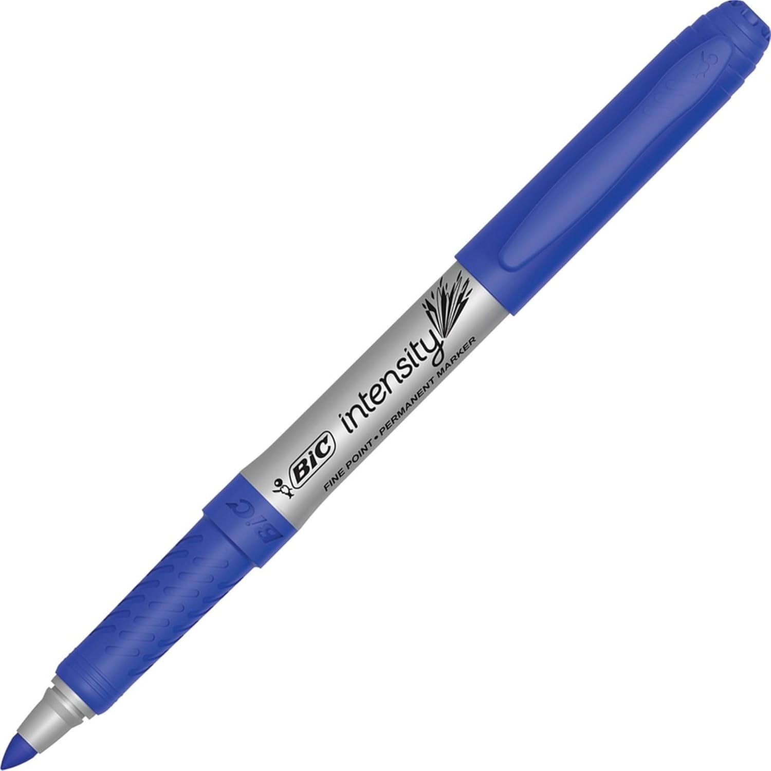 BIC Intensity Blue Permanent Markers Fine Point 12Count Pack of Blue Markers With NonSlip Grip for Comfort and Control