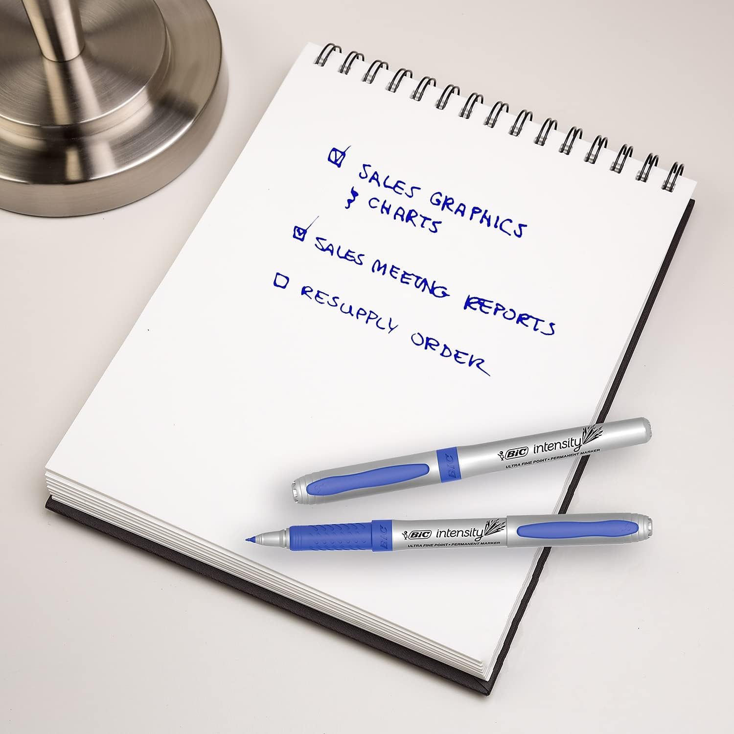 BIC Intensity Blue Permanent Markers Ultra Fine Point 12Count Pack of Blue Markers With NonSlip Grip for Comfort and Control