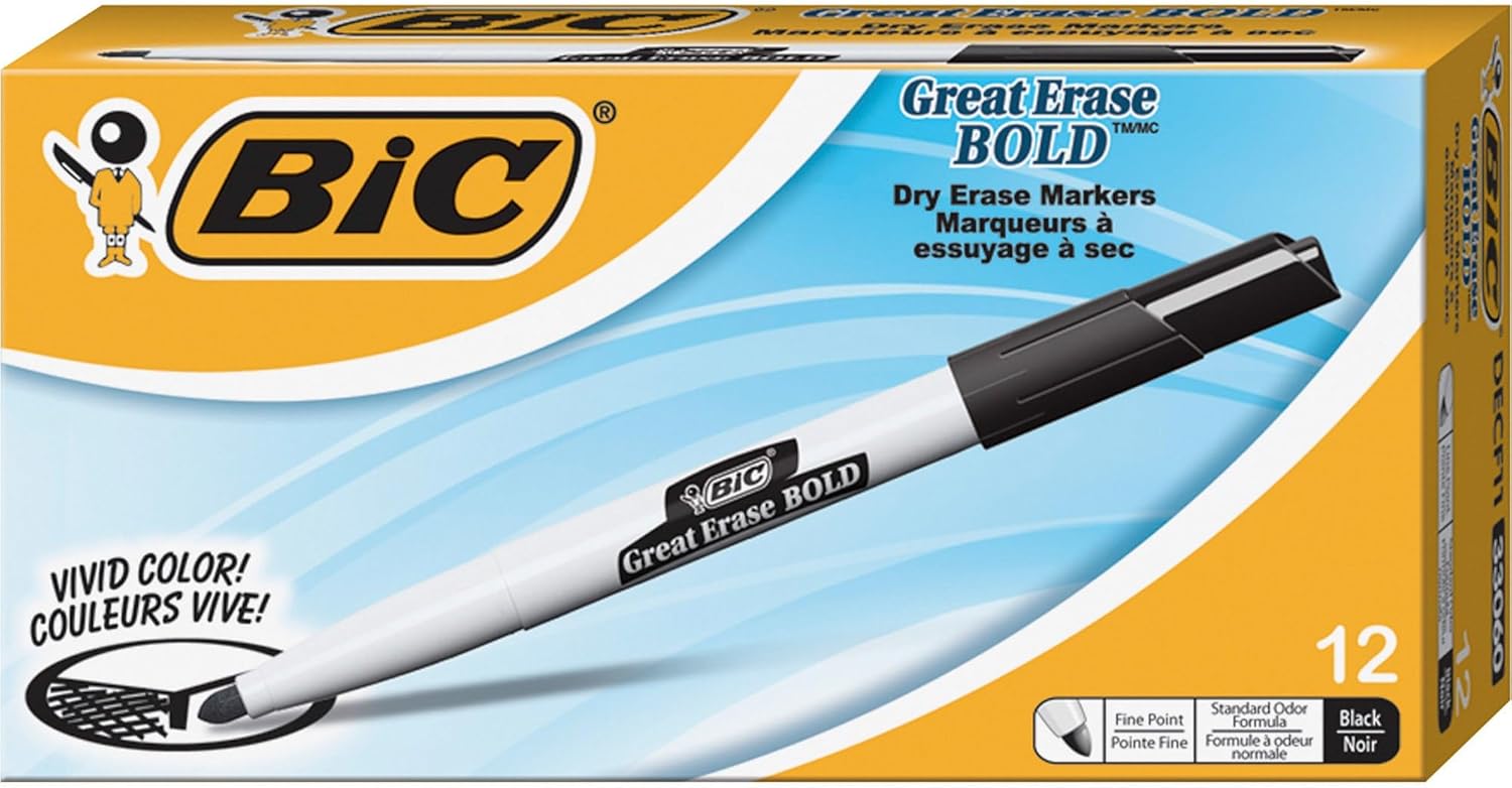 BIC Intensity Bold Dry Erase Marker Pocket Style Fine Bullet Tip 45 mm Red Perfect For The Office ampamp Home 12CountBlack