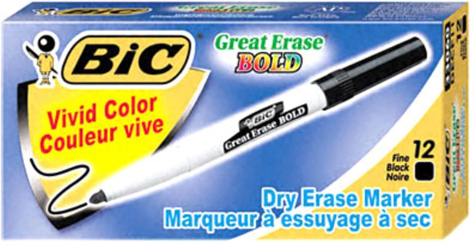 BIC Intensity Bold Dry Erase Marker Pocket Style Fine Bullet Tip 45 mm Red Perfect For The Office ampamp Home 12CountBlack