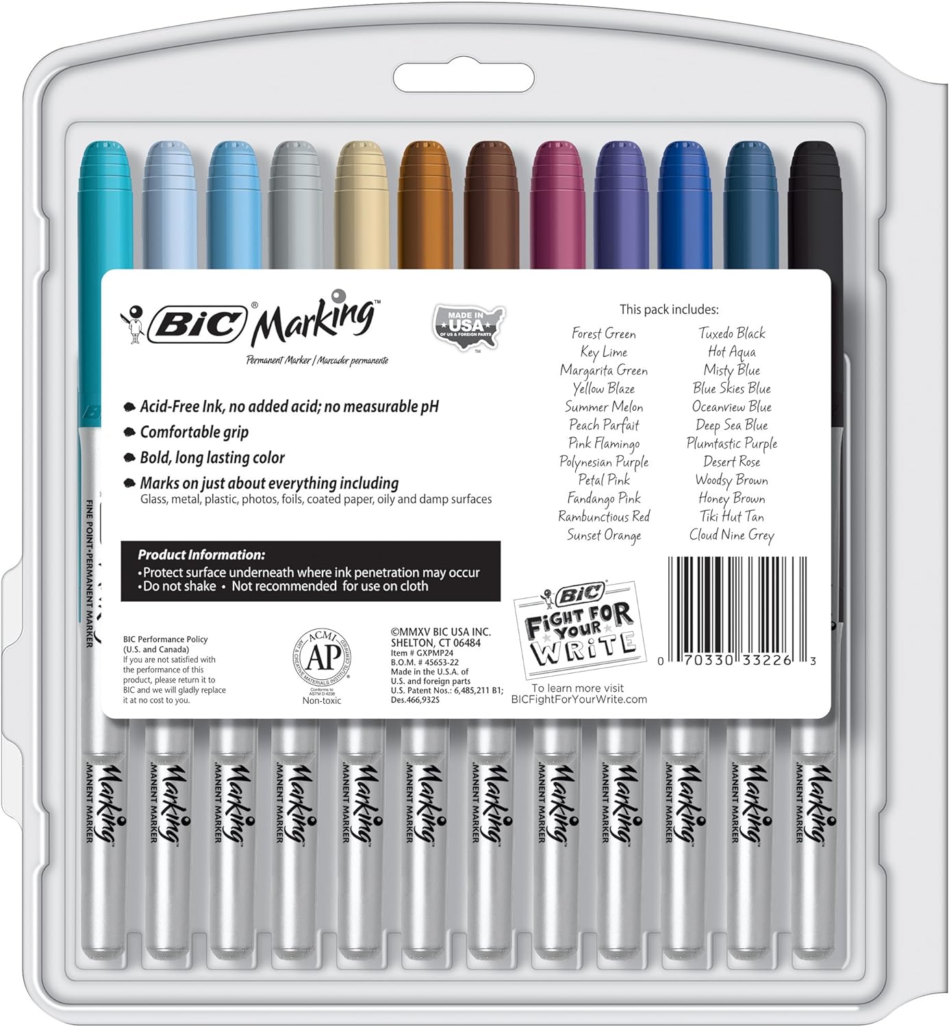 BIC Intensity Fashion Permanent Markers Fine Point Assorted Colors 24Count packaging may vary