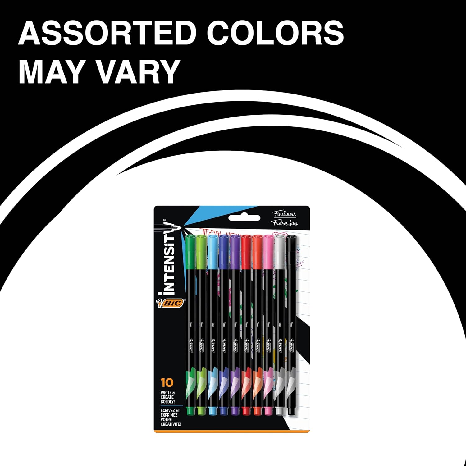 BIC Intensity Fineliner Marker Pen Fine Point 04 mm Assorted Colors 10Count Model Number FPINFAP10Fine Point