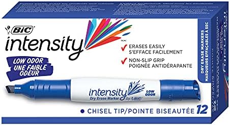 BIC Intensity Low Odor Dry Erase Marker Tank Style XL Chisel Tip Blue Bold And Vivid Color 12Count
