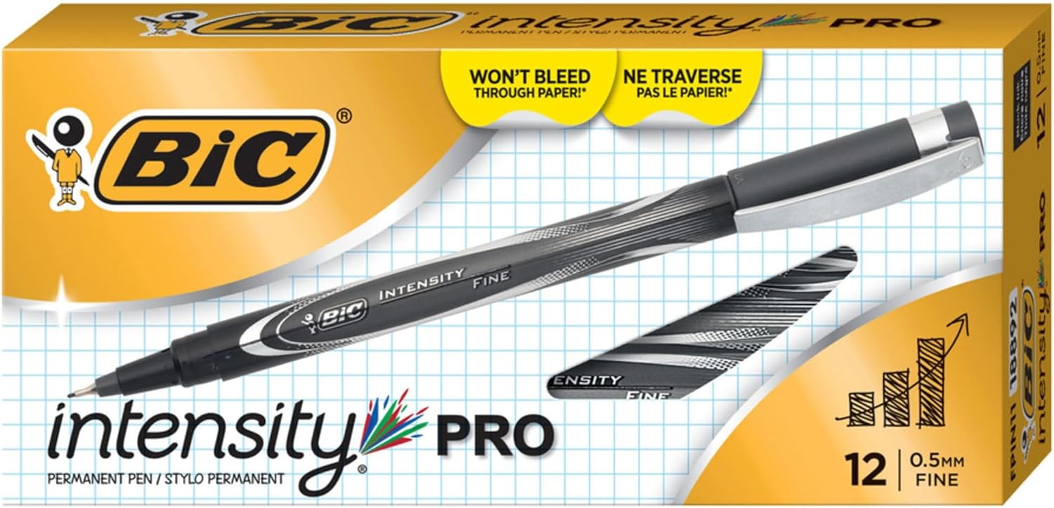 BIC Intensity PRO Permanent Marker Pen Fine Point 05 mm Black Bold ampamp LongLasting Color 12Count