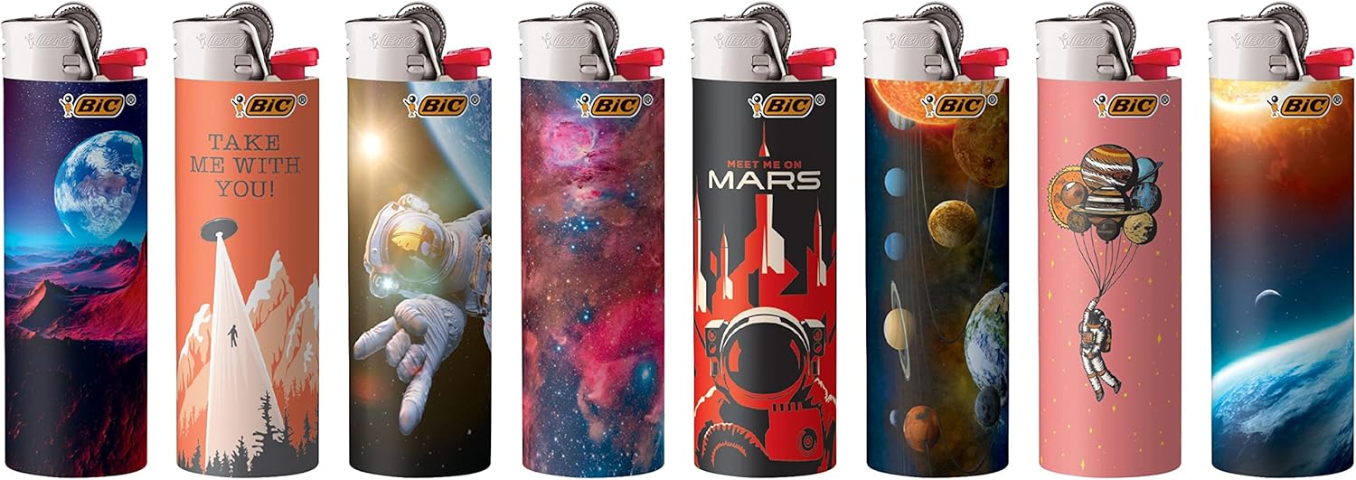 BIC Maxi Pocket Lighter Special Edition Party Animal Collection Assorted Unique Lighter Designs 8 Count Pack of LightersOut of This World