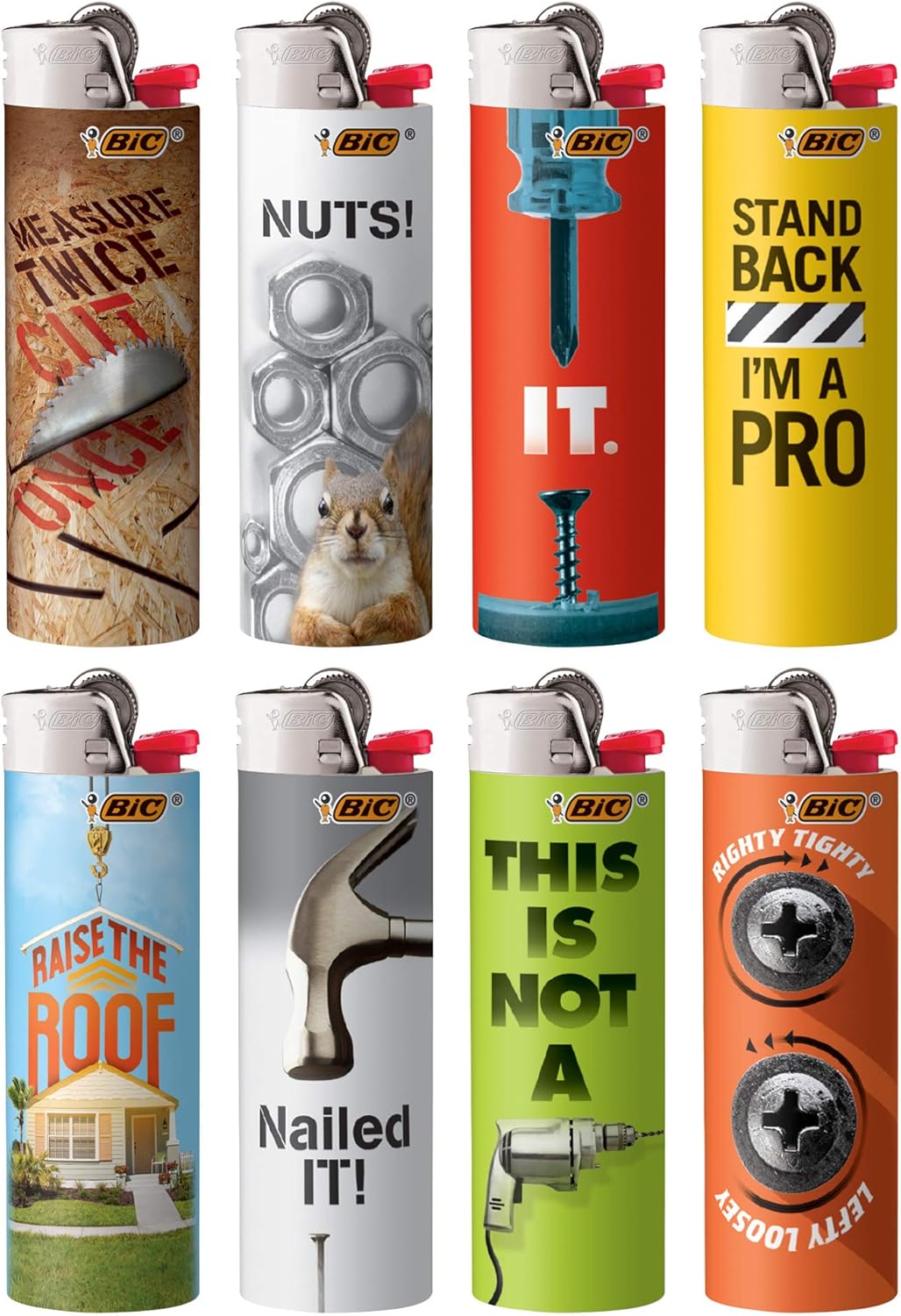 BIC Maxi Pocket Lighter Special Edition Shop Talk Collection Assorted Unique Lighter Designs 8 Count Pack of Lighters