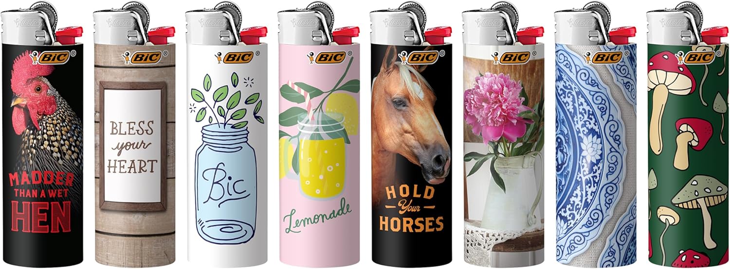 BIC Pocket Lighter Special Edition Americana Collection Assorted Unique Lighter Designs 8 Count Pack of LightersCountryside Pop