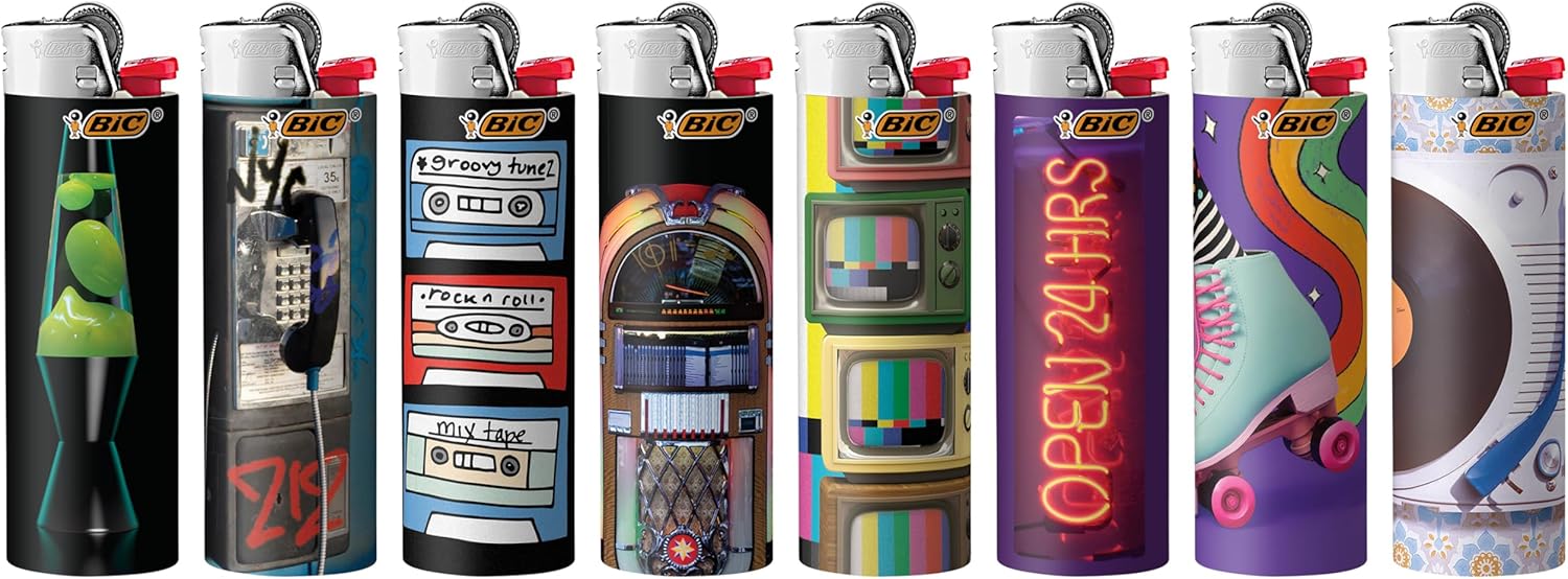 BIC Pocket Lighter Special Edition Americana Collection Assorted Unique Lighter Designs 8 Count Pack of LightersNostalgia