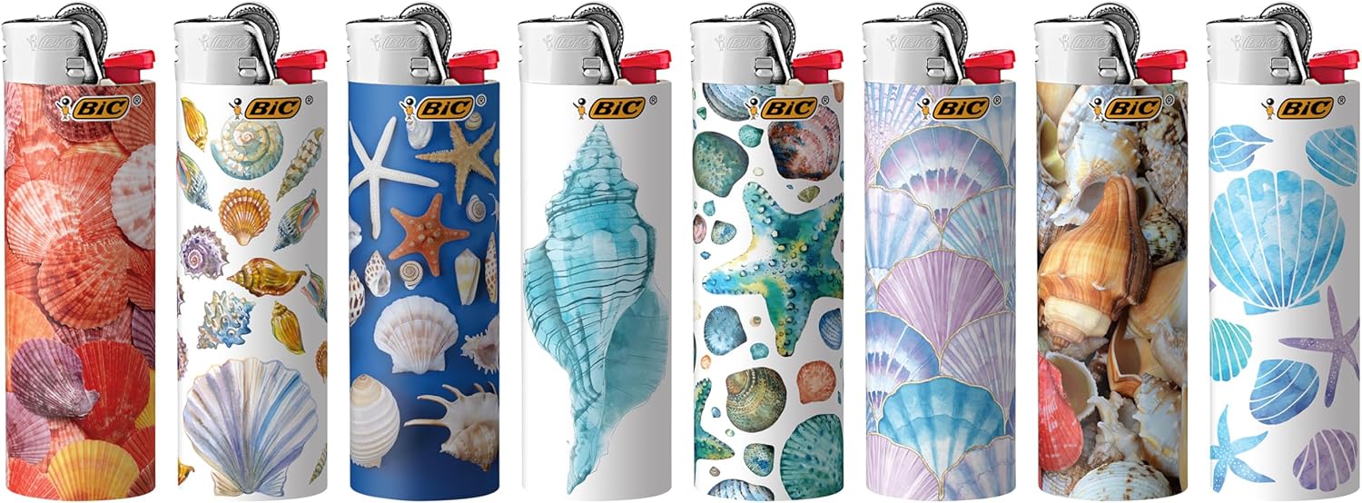 BIC Pocket Lighter Special Edition Americana Collection Assorted Unique Lighter Designs 8 Count Pack of LightersShells