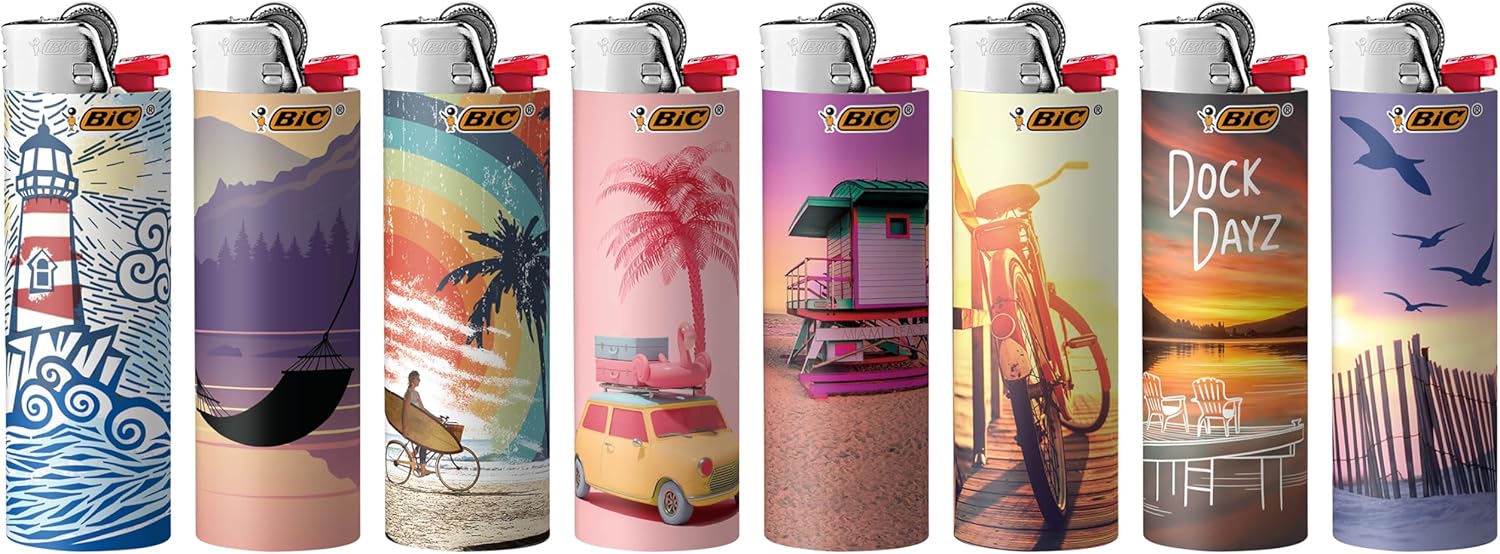 BIC Pocket Lighter Special Edition Americana Collection Assorted Unique Lighter Designs 8 Count Pack of LightersVacation