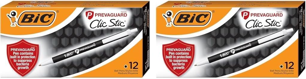BIC PrevaGuard Clic Stic Ballpoint Pen Contains Builtin Protection On the Pen To Suppress Bacteria Growth 12CountBlack