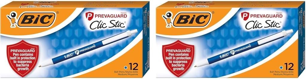 BIC PrevaGuard Clic Stic Ballpoint Pen Contains Builtin Protection On the Pen To Suppress Bacteria Growth 12CountBlue