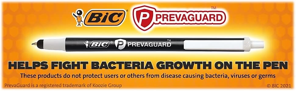 BIC PrevaGuard Clic Stic Ballpoint Pen ampamp Stylus With Builtin Protection To Suppress Bacteria Growth Medium Point 10mm Blue 12Count