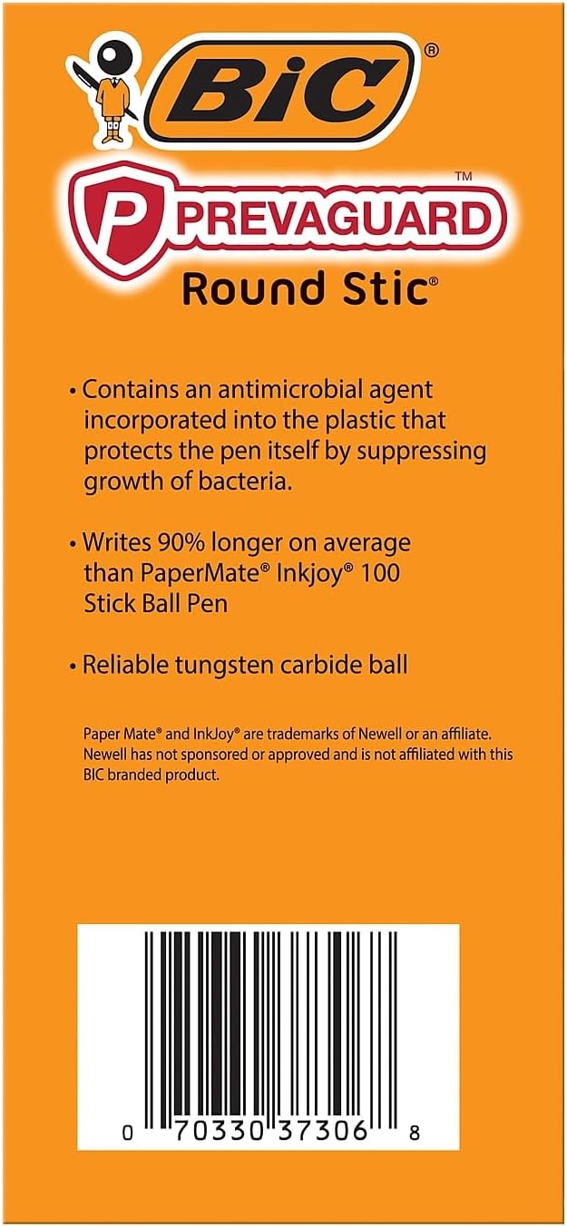 BIC PrevaGuard Round Stic Ballpoint Pen With Builtin Protection To Suppress Bacteria Growth Medium Point 10 mm Black 60Count60 Count Pack of 1