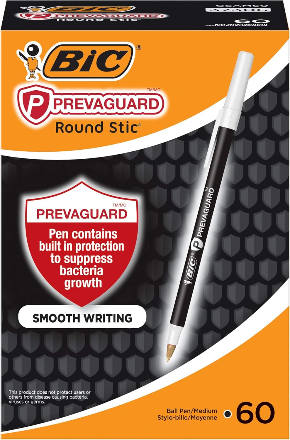 BIC PrevaGuard Round Stic Ballpoint Pen With Builtin Protection To Suppress Bacteria Growth Medium Point 10 mm Black 60Count60 Count Pack of 2