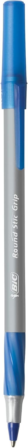 BIC Round Stic Grip Xtra Comfort Blue Ballpoint Pens Medium Point 12mm 12Count Pack Excellent Writing Pens With Soft Grip for Superb Comfort and Control12 Count Pack of 1