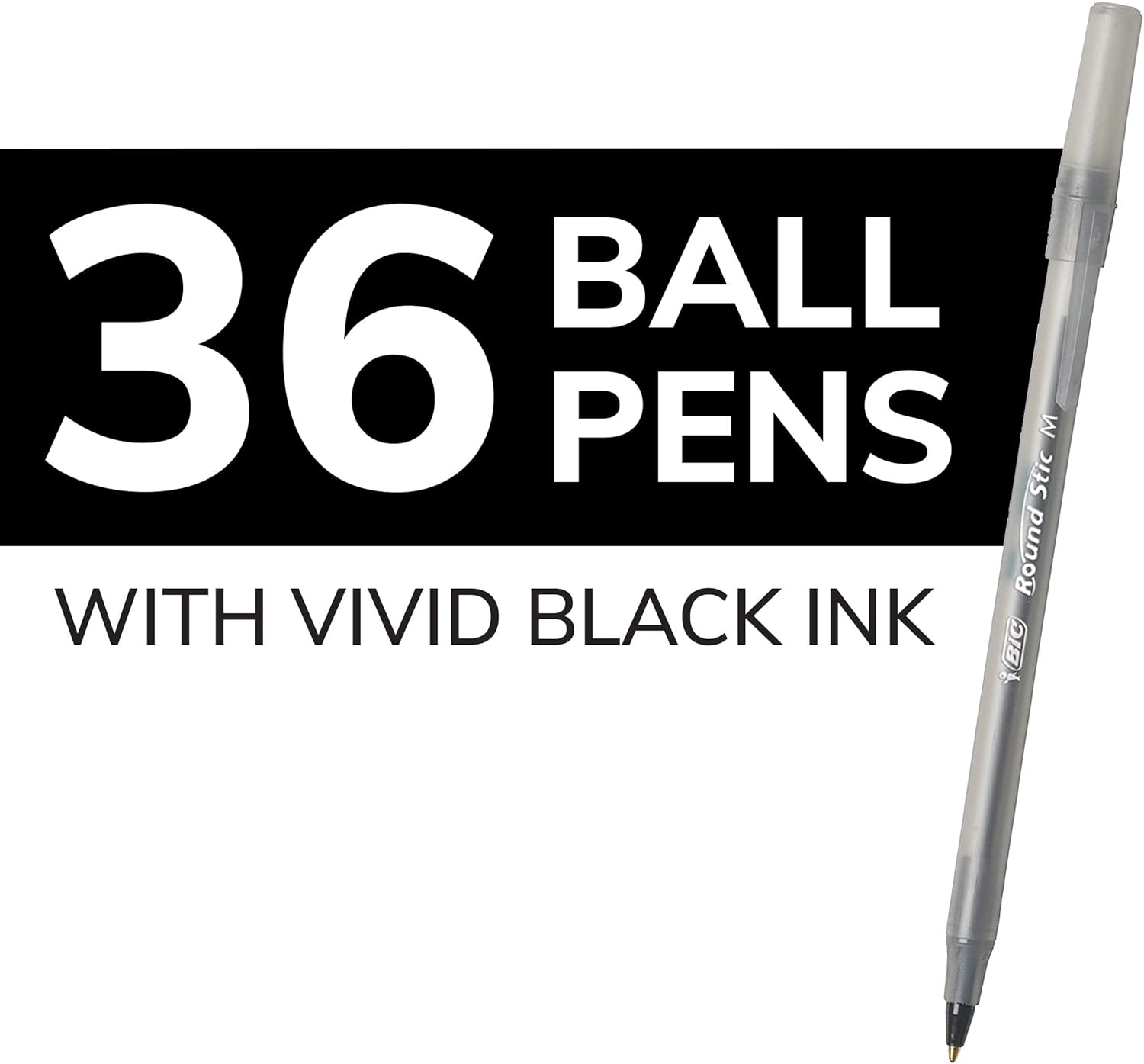 BIC Round Stic Xtra Life Ball Point Pen Black 36 Pack