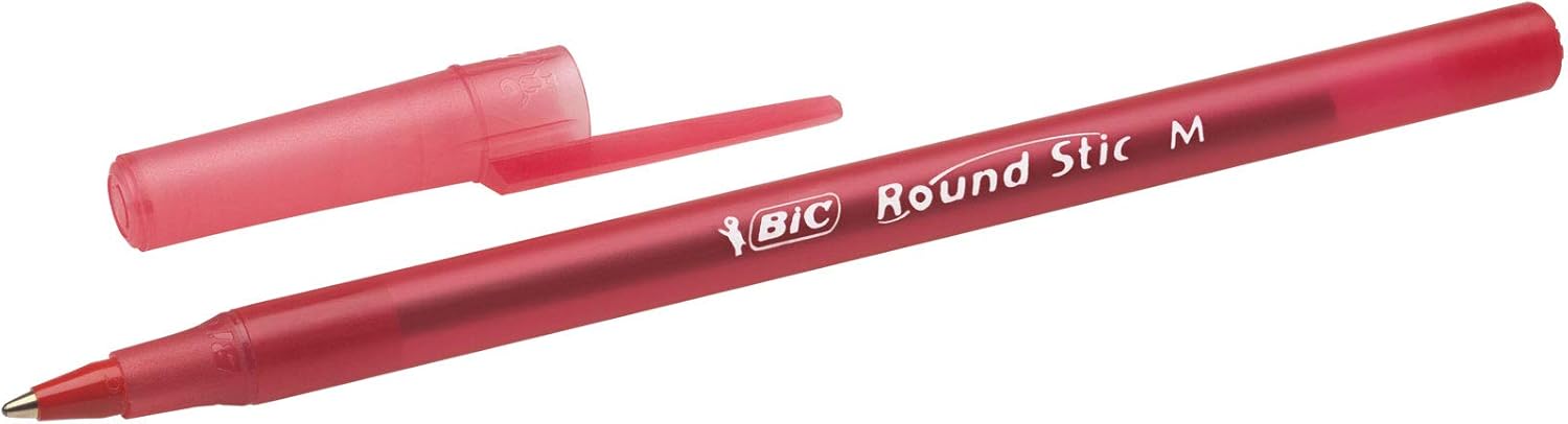 BIC Round Stic Xtra Life Ballpoint Pen Medium Point 10mm Black 10CountRed