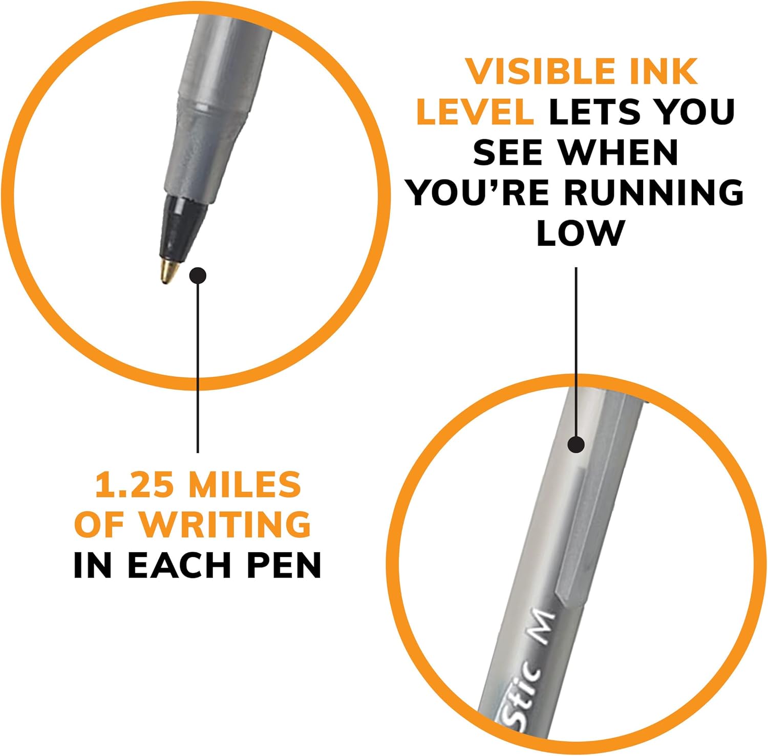 BIC Round Stic Xtra Life Ballpoint Pens Medium Point 10mm Black 60Count Pack Flexible Round Barrel For Writing Comfort Perfect Teacher Appreciation GiftsBlack