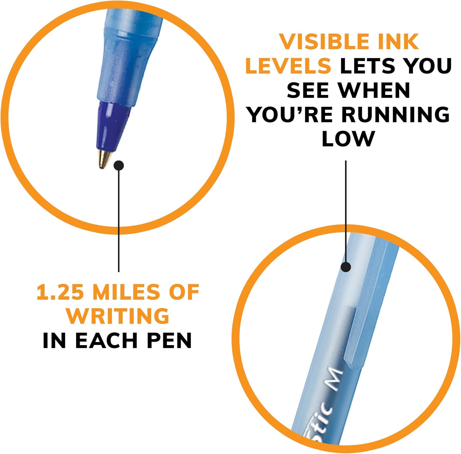 BIC Round Stic Xtra Life Blue Ballpoint Pens Medium Point 10mm 60Count Pack of Bulk Pens Flexible Round Barrel for Writing Comfort No 1 Selling Ballpoint Pens60 Count Pack of 2